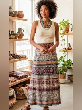 AMERICAN RAG CIE Boho Paisley Geometric Maxi Skirt - Size Large L  (NWOT)